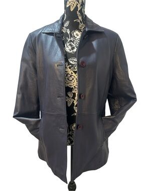 Excelled Navy Blue Leather Jacket Minimalist Quilted Lining Women Medium M